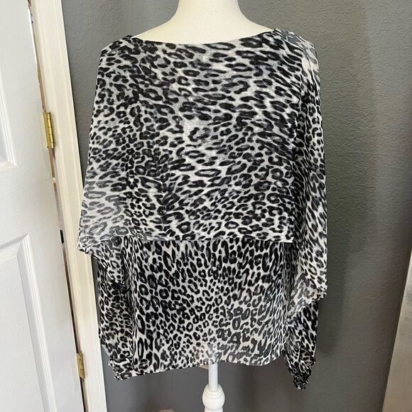 DKNY Black/White Leopard  Cape Blouse - Picture 8 of 15